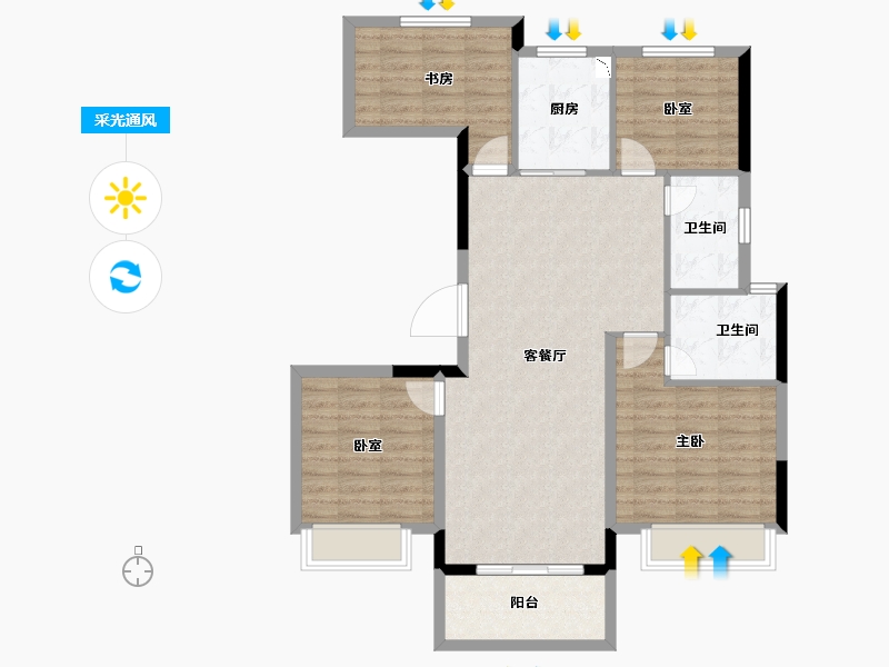 上海-上海市-龙光・玖悦华府-96.39-户型库-采光通风