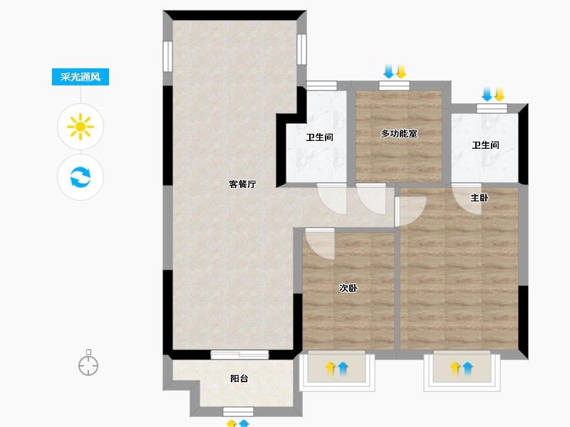 江苏省-苏州市-中建河风印月-66.99-户型库-采光通风