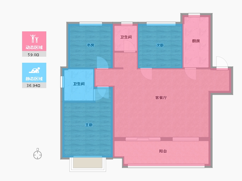 陕西省-西安市-绿地与湖五期-86.42-户型库-动静分区