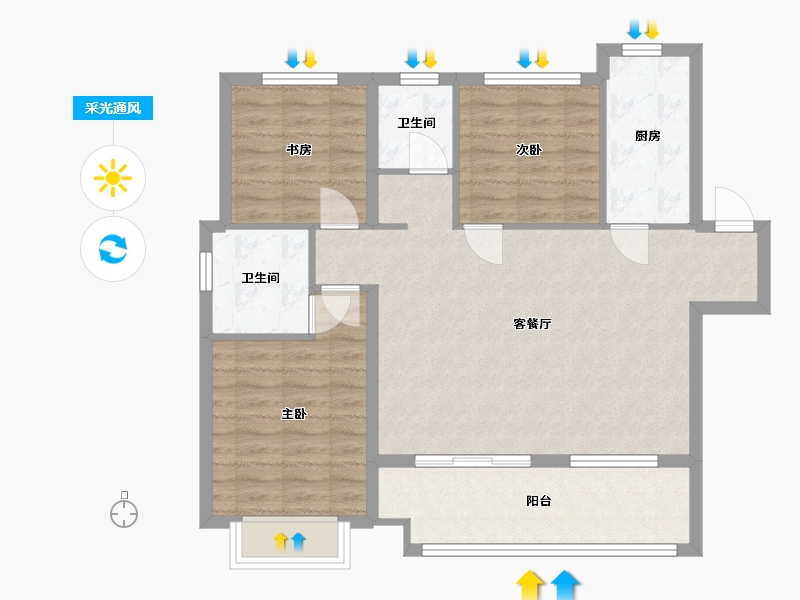 陕西省-西安市-绿地与湖五期-86.42-户型库-采光通风