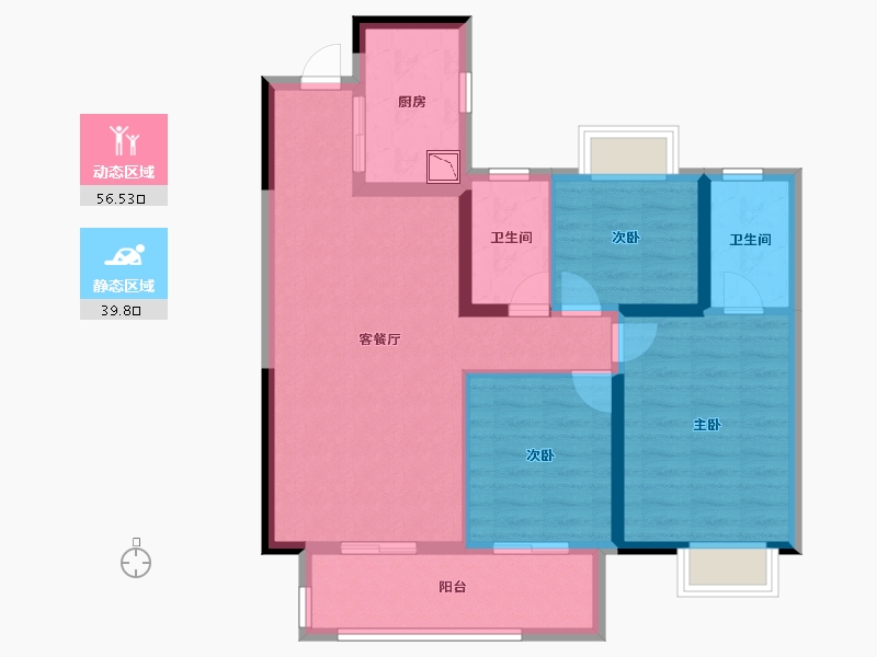 湖北省-宜昌市-保利香槟国际-85.68-户型库-动静分区