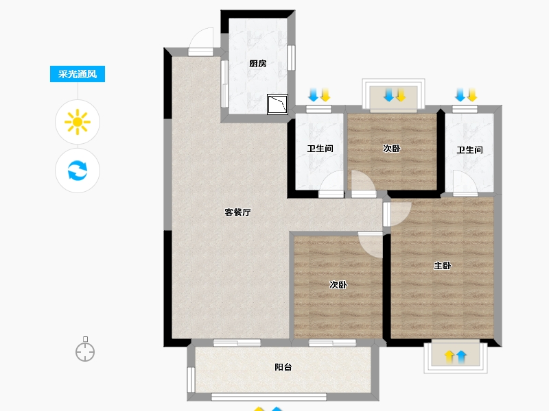 湖北省-宜昌市-保利香槟国际-85.68-户型库-采光通风