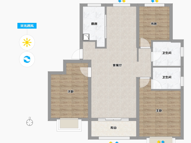 山东省-泰安市-印象泰山・湖语墅-85.35-户型库-采光通风