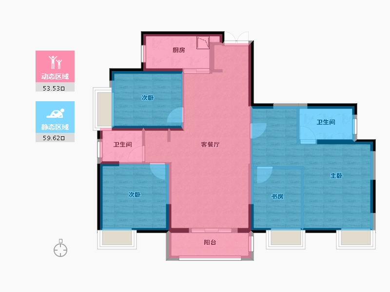 湖北省-武汉市-地铁盛观尚城-100.98-户型库-动静分区