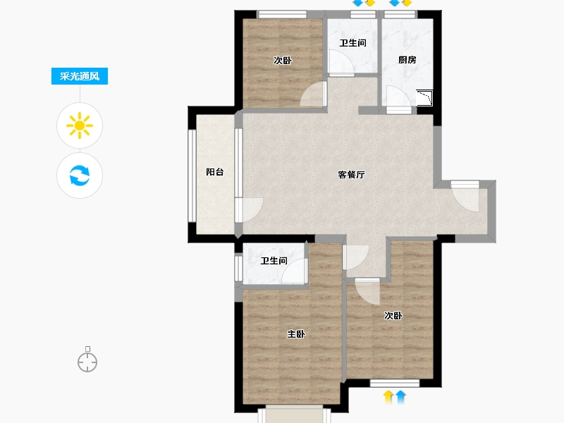 辽宁省-大连市-金湾十里海-73.48-户型库-采光通风