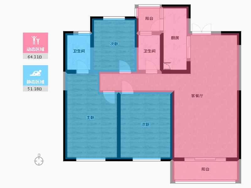 陕西省-宝鸡市-汉强海德公园-102.44-户型库-动静分区