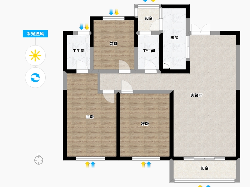 陕西省-宝鸡市-汉强海德公园-102.44-户型库-采光通风