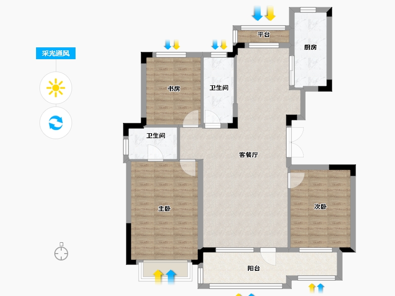 辽宁省-大连市-金湾十里海-104.82-户型库-采光通风