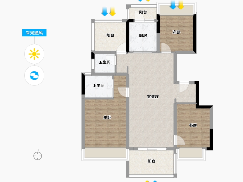 四川省-绵阳市-世茂云锦-93.41-户型库-采光通风