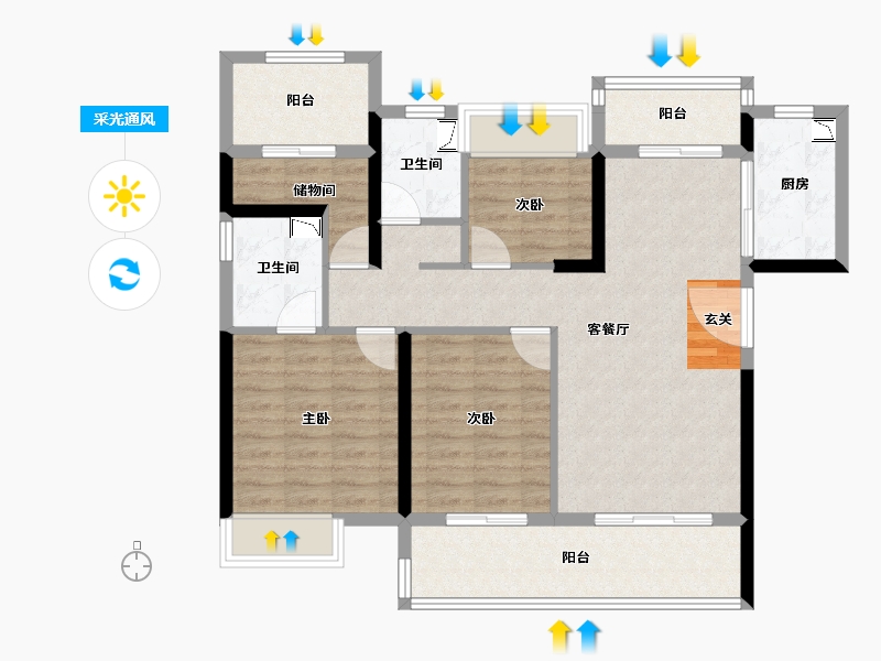 湖北省-孝感市-金辉城-94.23-户型库-采光通风