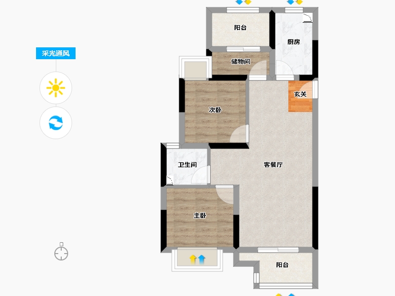 湖北省-孝感市-金辉城-58.86-户型库-采光通风