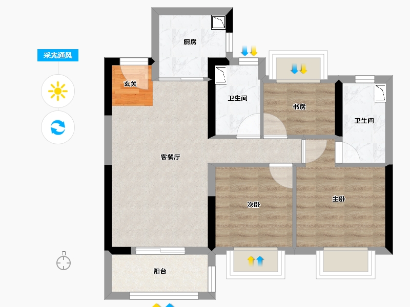 湖北省-孝感市-金辉城-59.05-户型库-采光通风