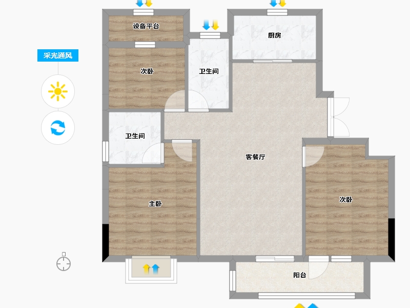 浙江省-湖州市-金宸湾-88.92-户型库-采光通风