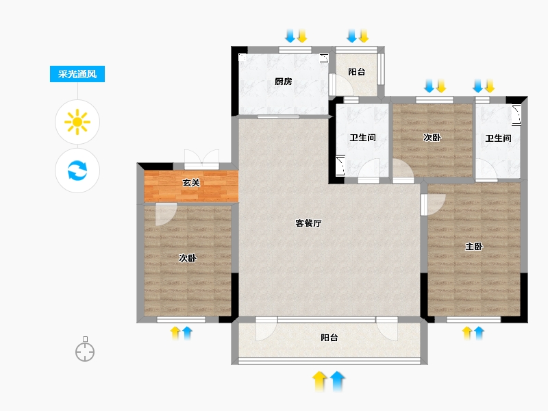 安徽省-阜阳市-碧桂园・锦绣西湖-107.68-户型库-采光通风