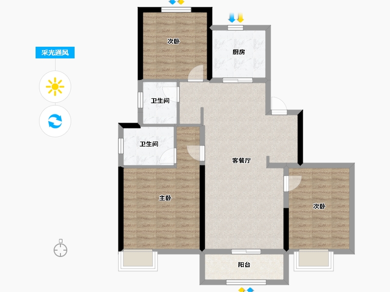 浙江省-金华市-保利汇景名邸-96.00-户型库-采光通风