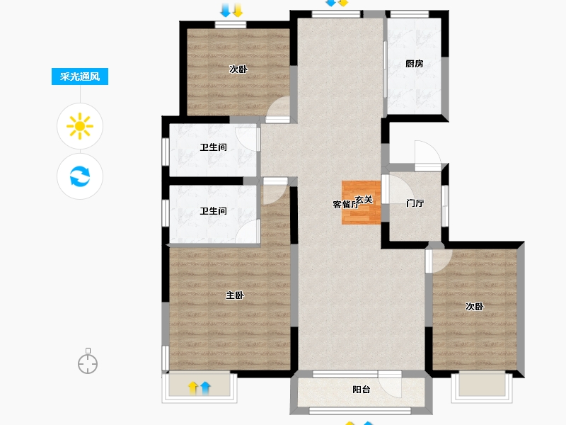 河北省-唐山市-新天地鹭港21区东-104.02-户型库-采光通风