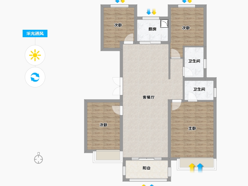 河南省-开封市-保利城-105.13-户型库-采光通风