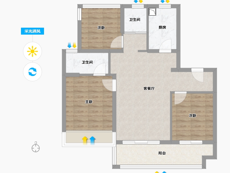 江苏省-苏州市-碧桂园伴山澜湾雅苑-74.39-户型库-采光通风