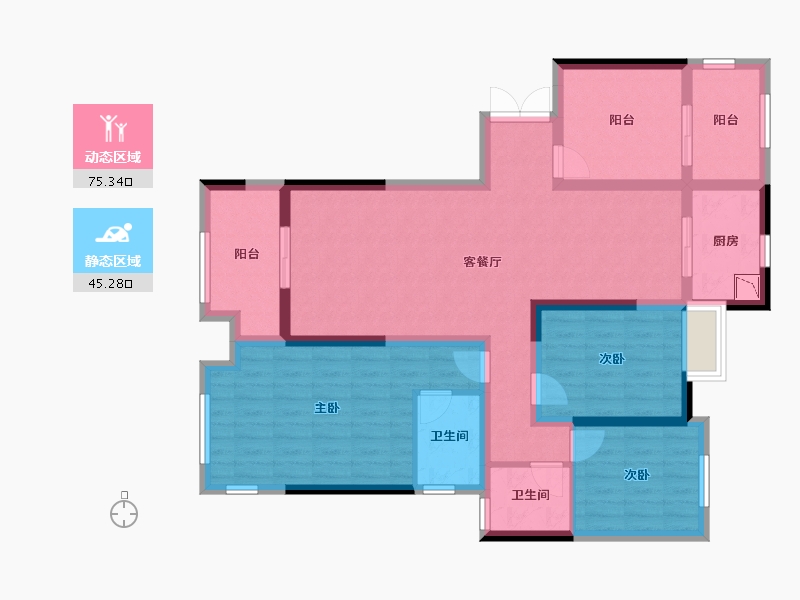 湖南省-湘潭市-湾田九华湖壹号-106.60-户型库-动静分区