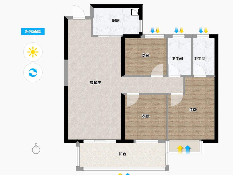 福建省-漳州市-禹洲雍禧澜湾-90.40-户型库-采光通风