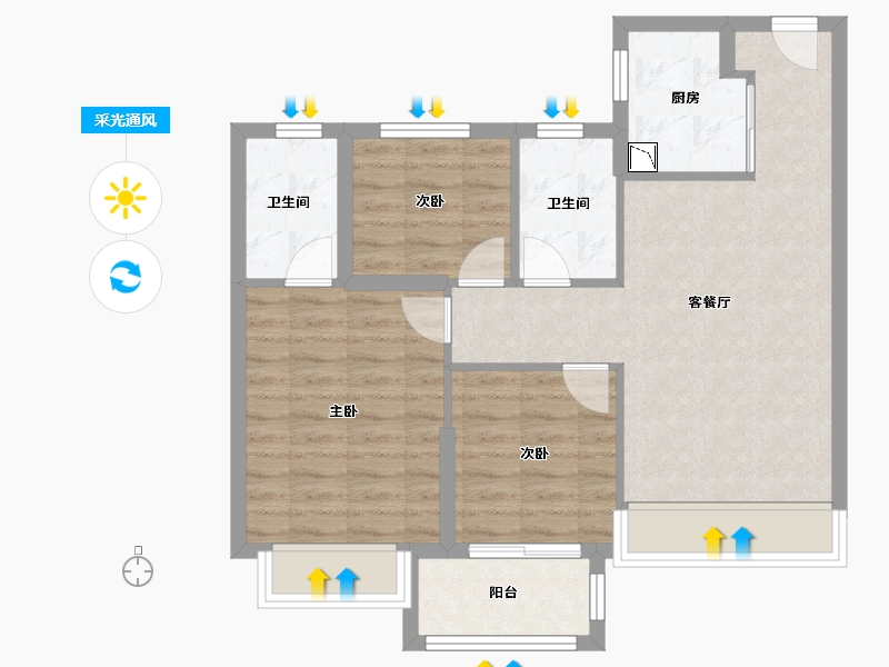 福建省-漳州市-中骏雍景府-71.21-户型库-采光通风