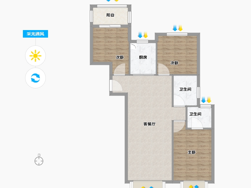 福建省-漳州市-中骏雍景府-86.40-户型库-采光通风