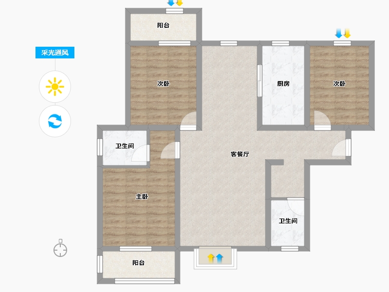 陕西省-宝鸡市-水木清华-98.33-户型库-采光通风