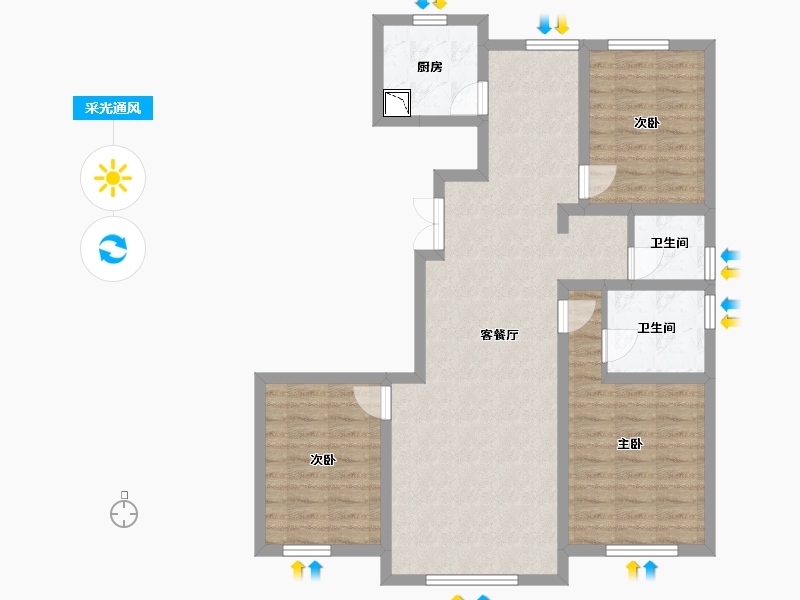 内蒙古自治区-包头市-都市庭苑-89.93-户型库-采光通风