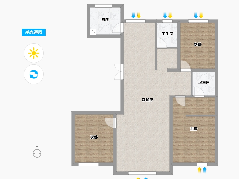 内蒙古自治区-包头市-都市庭苑-99.78-户型库-采光通风