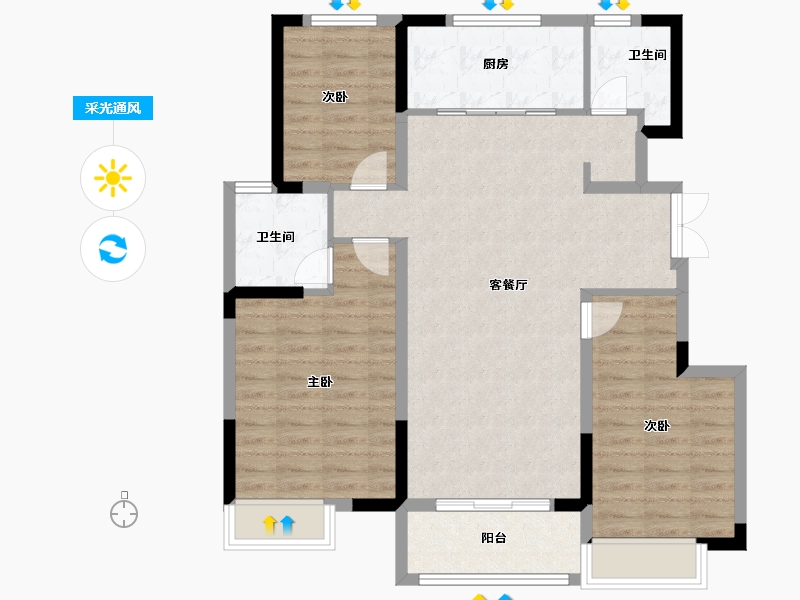 江苏省-扬州市-书香华庭-95.20-户型库-采光通风