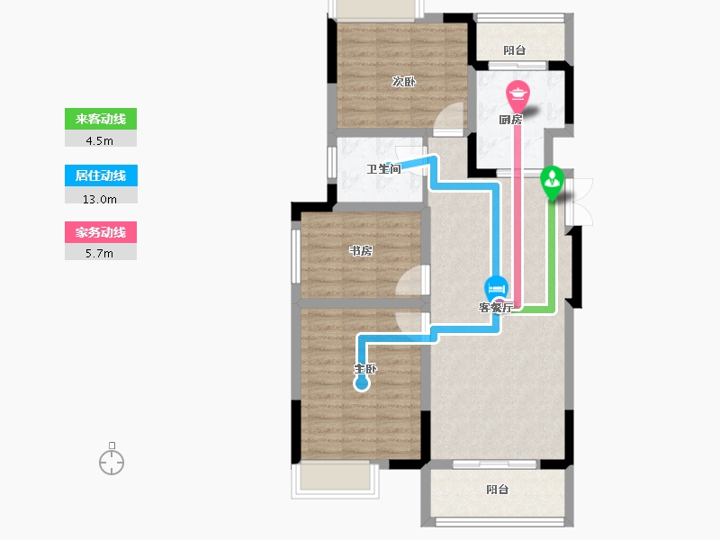 江苏省-扬州市-书香华庭-85.60-户型库-动静线