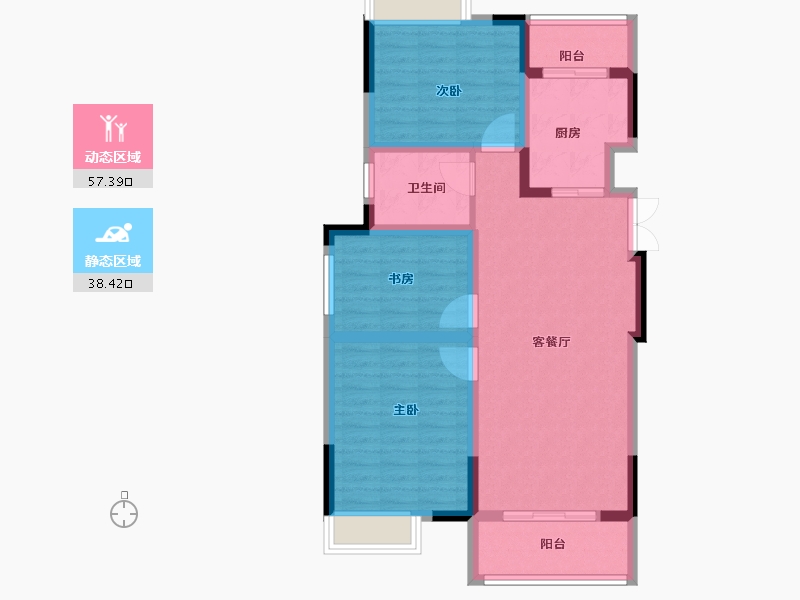 江苏省-扬州市-书香华庭-85.60-户型库-动静分区