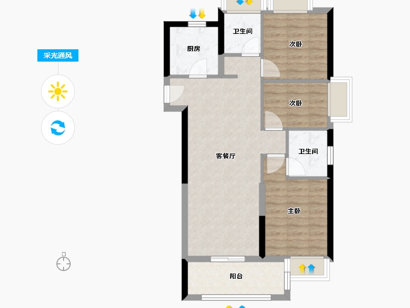 福建省-福州市-天空之城-70.97-户型库-采光通风