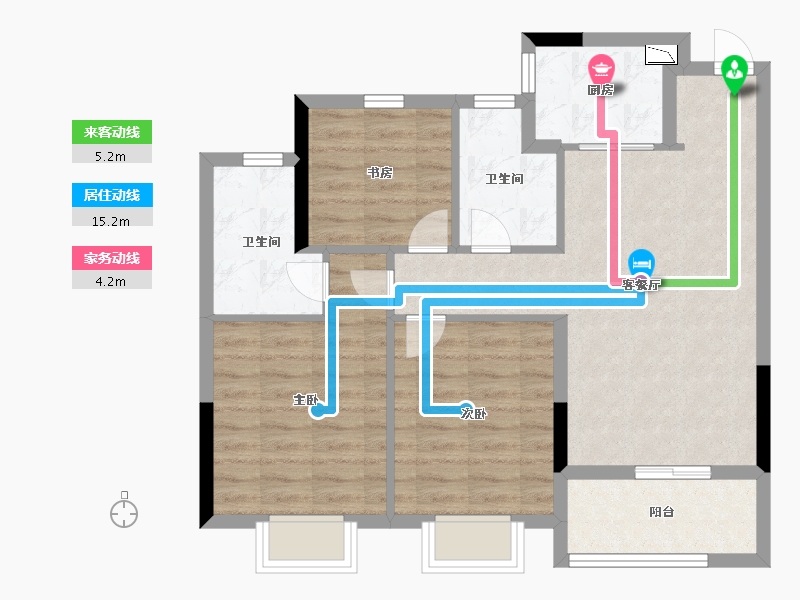 浙江省-金华市-婺江印月-76.80-户型库-动静线