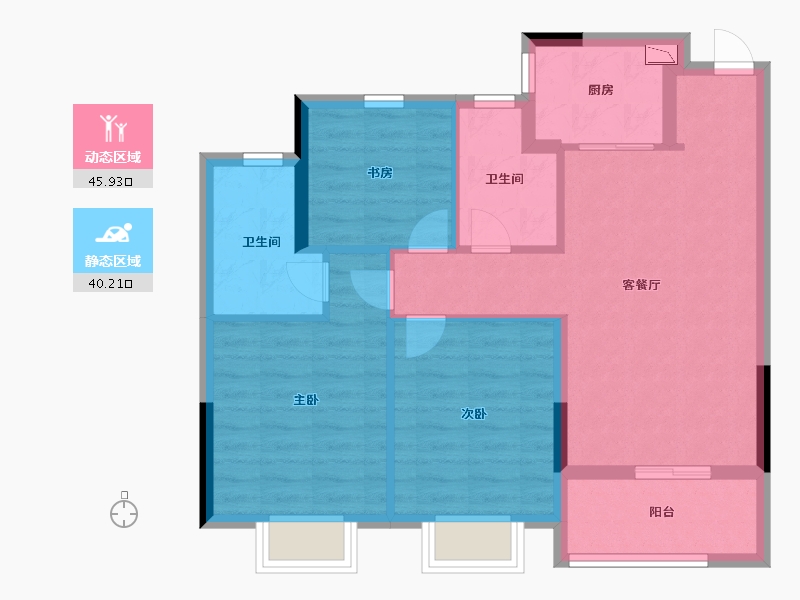 浙江省-金华市-婺江印月-76.80-户型库-动静分区