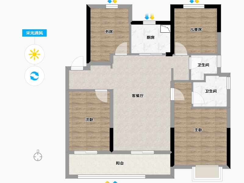 浙江省-金华市-婺江印月-96.80-户型库-采光通风