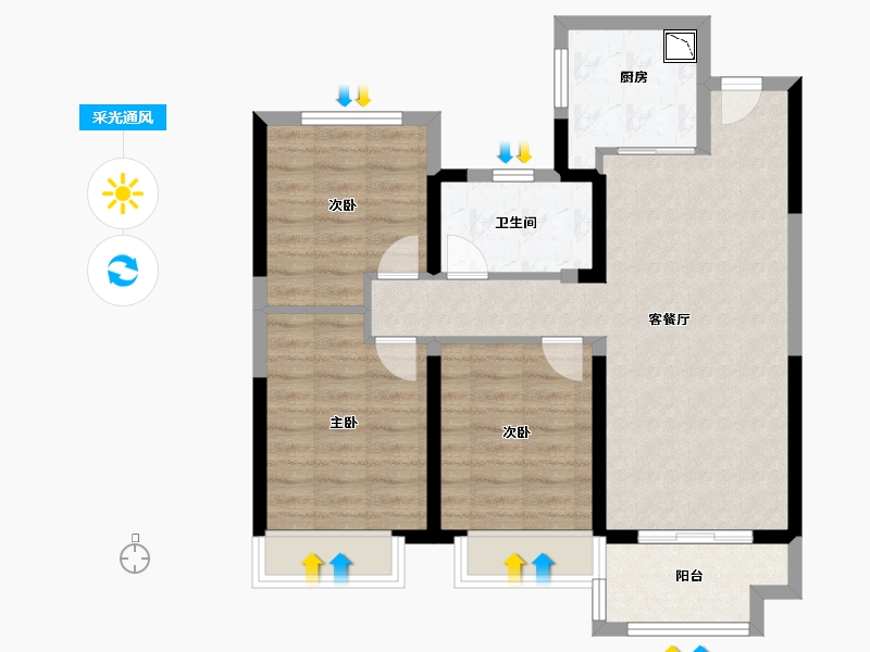 江苏省-扬州市-合景领峰-76.00-户型库-采光通风