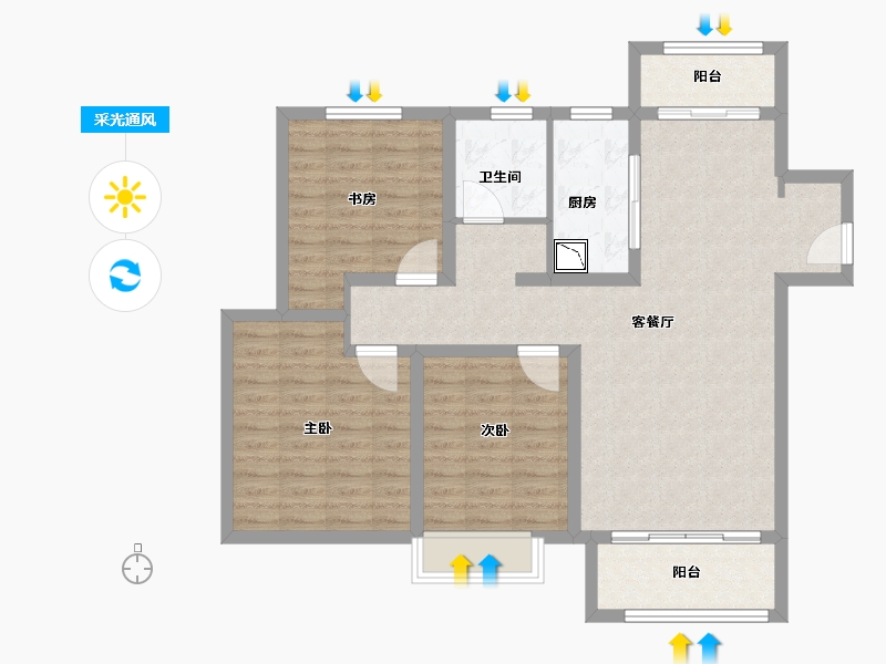 山东省-济南市-鑫苑世家公馆-97.00-户型库-采光通风