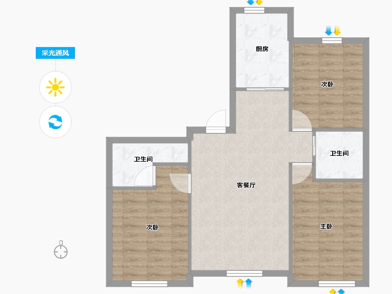 吉林省-长春市-良品柏宏筑福里-73.55-户型库-采光通风