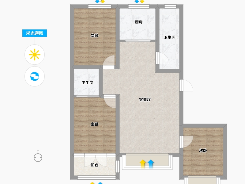 河北省-石家庄市-金城嘉园-75.25-户型库-采光通风