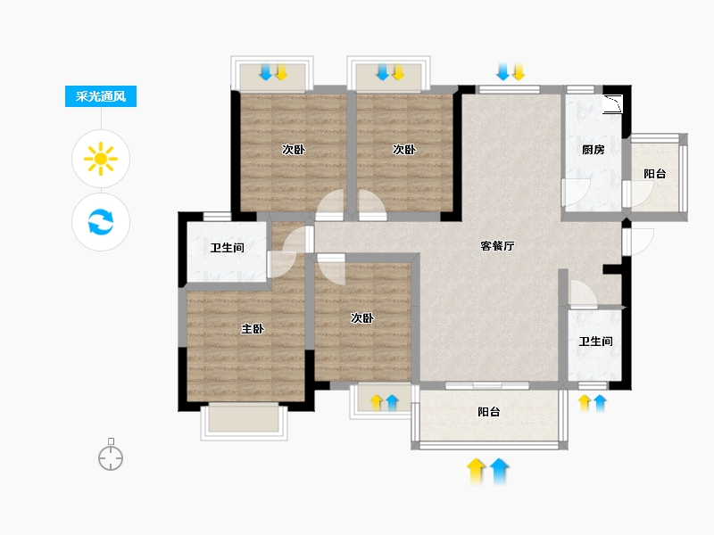 湖北省-宜昌市-鸿瑞华府B-99.20-户型库-采光通风