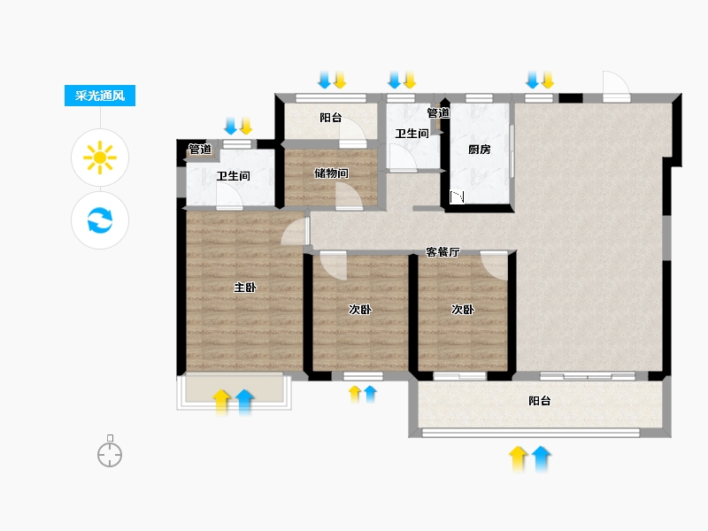 湖南省-长沙市-澳海云天赋-104.35-户型库-采光通风