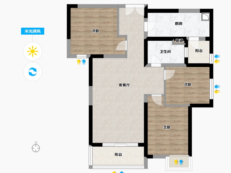 陕西省-渭南市-文瑞卓锦花园城-75.99-户型库-采光通风