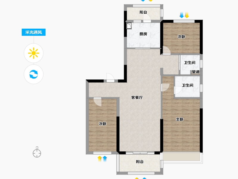 陕西省-渭南市-碧桂园翡翠华府-101.60-户型库-采光通风