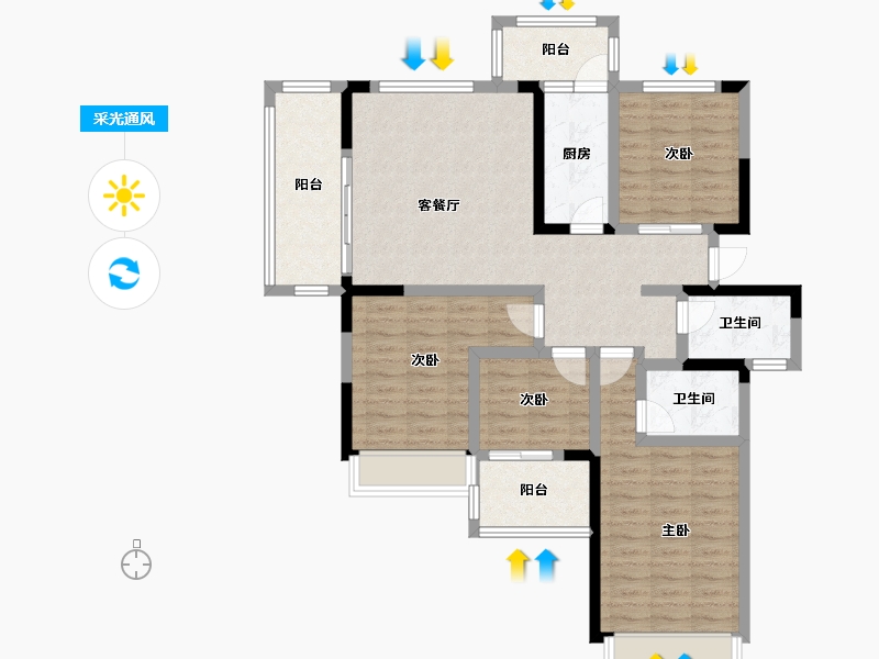 四川省-成都市-怡湖玫瑰苑-102.26-户型库-采光通风