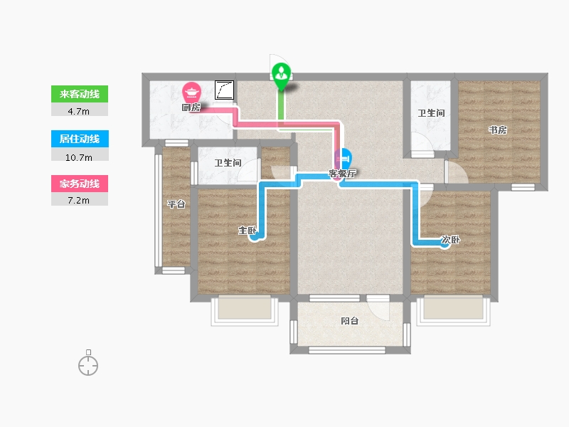 河北省-石家庄市-绿地新里城・西斯莱公馆-87.30-户型库-动静线