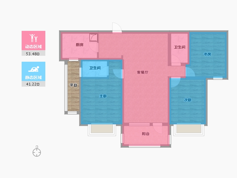 河北省-石家庄市-绿地新里城・西斯莱公馆-87.30-户型库-动静分区