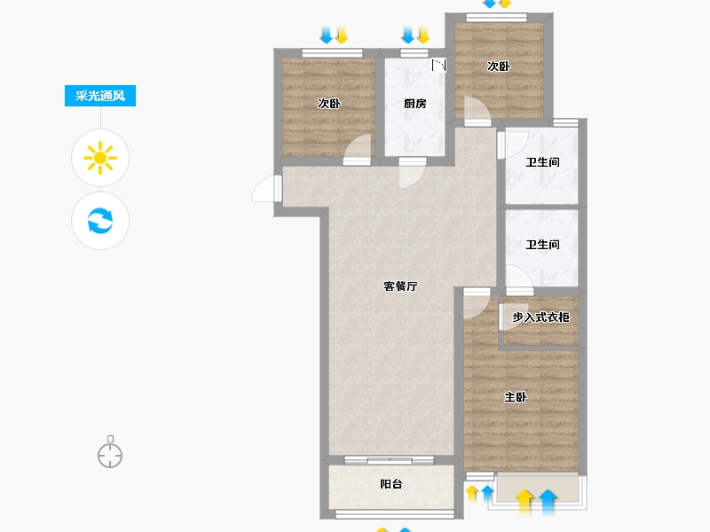 河北省-石家庄市-绿城诚园-87.58-户型库-采光通风