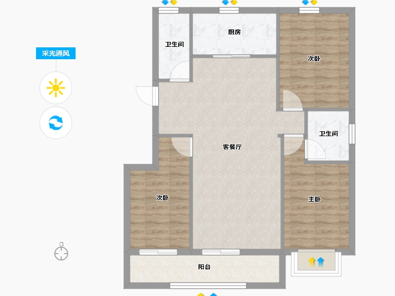 山东省-潍坊市-恒信玫瑰公馆-79.13-户型库-采光通风