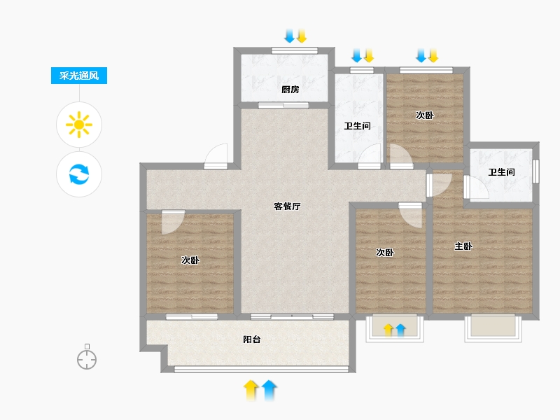 山东省-青岛市-保利云禧-123.01-户型库-采光通风